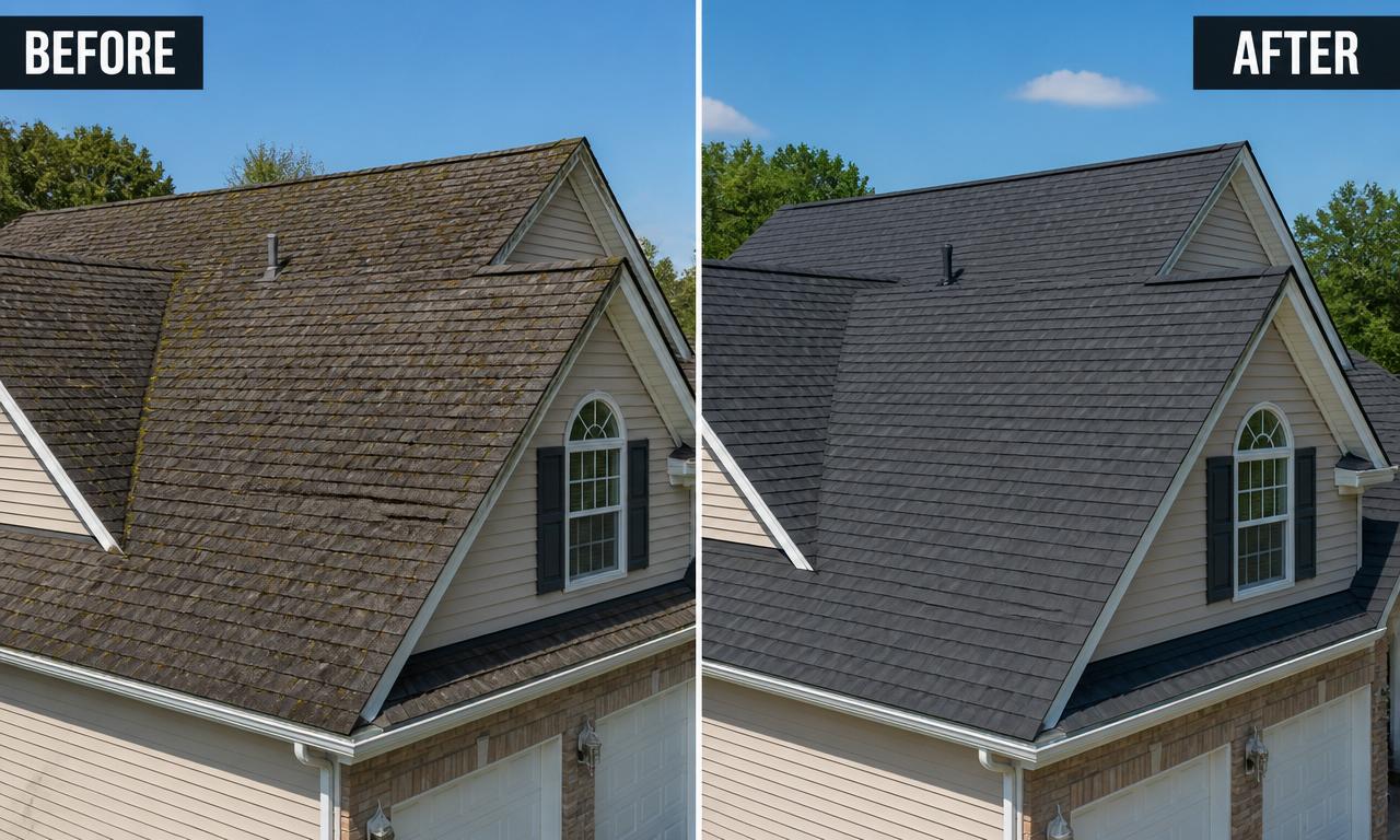 Before and after roof replacement example 1