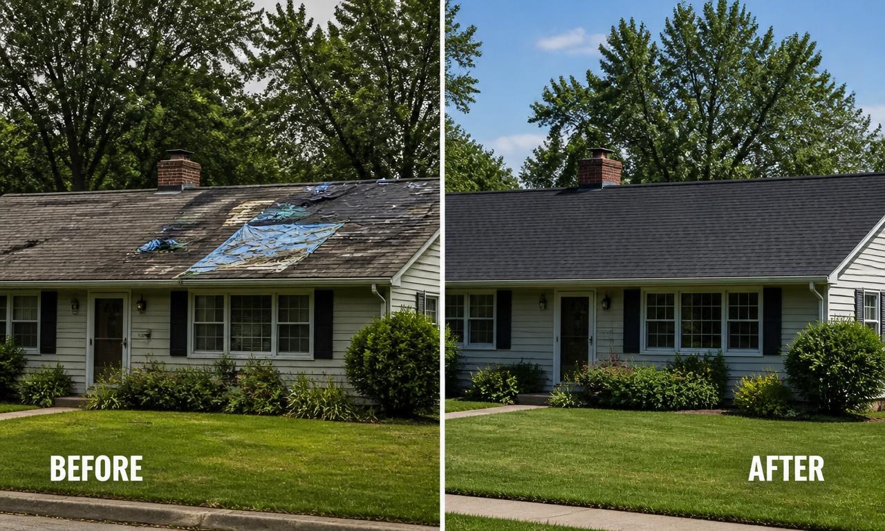 Before and after roof replacement example 3