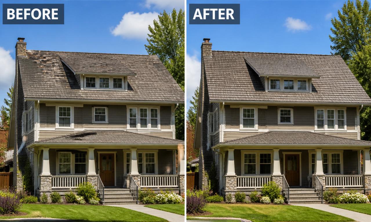 Before and after roof replacement example 2